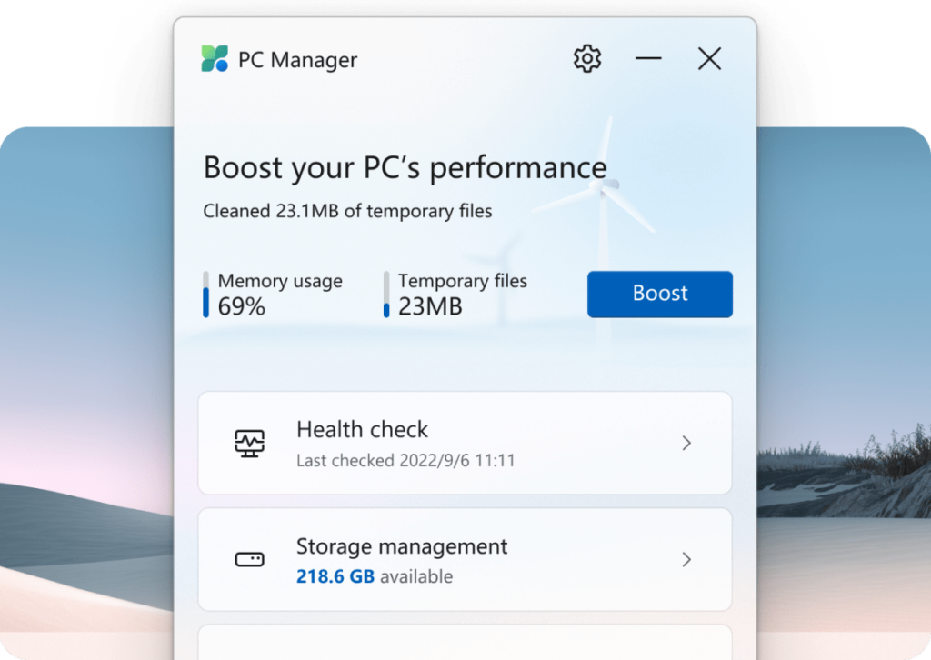 Cleanup your system and free up spaces boost your pc's performance with Microsoft PC Manager.